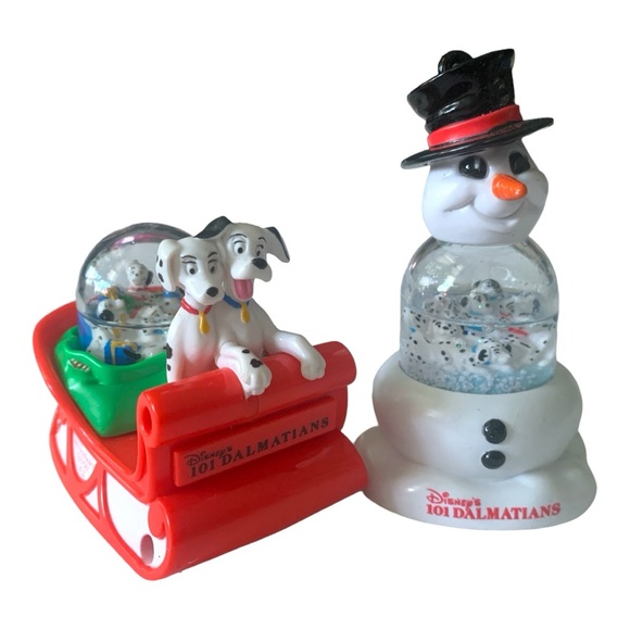 VTG 1996 Disney 101 Dalmatians Sleigh & Snowman Water Globe Toys xmas Ornaments - Picture 1 of 16